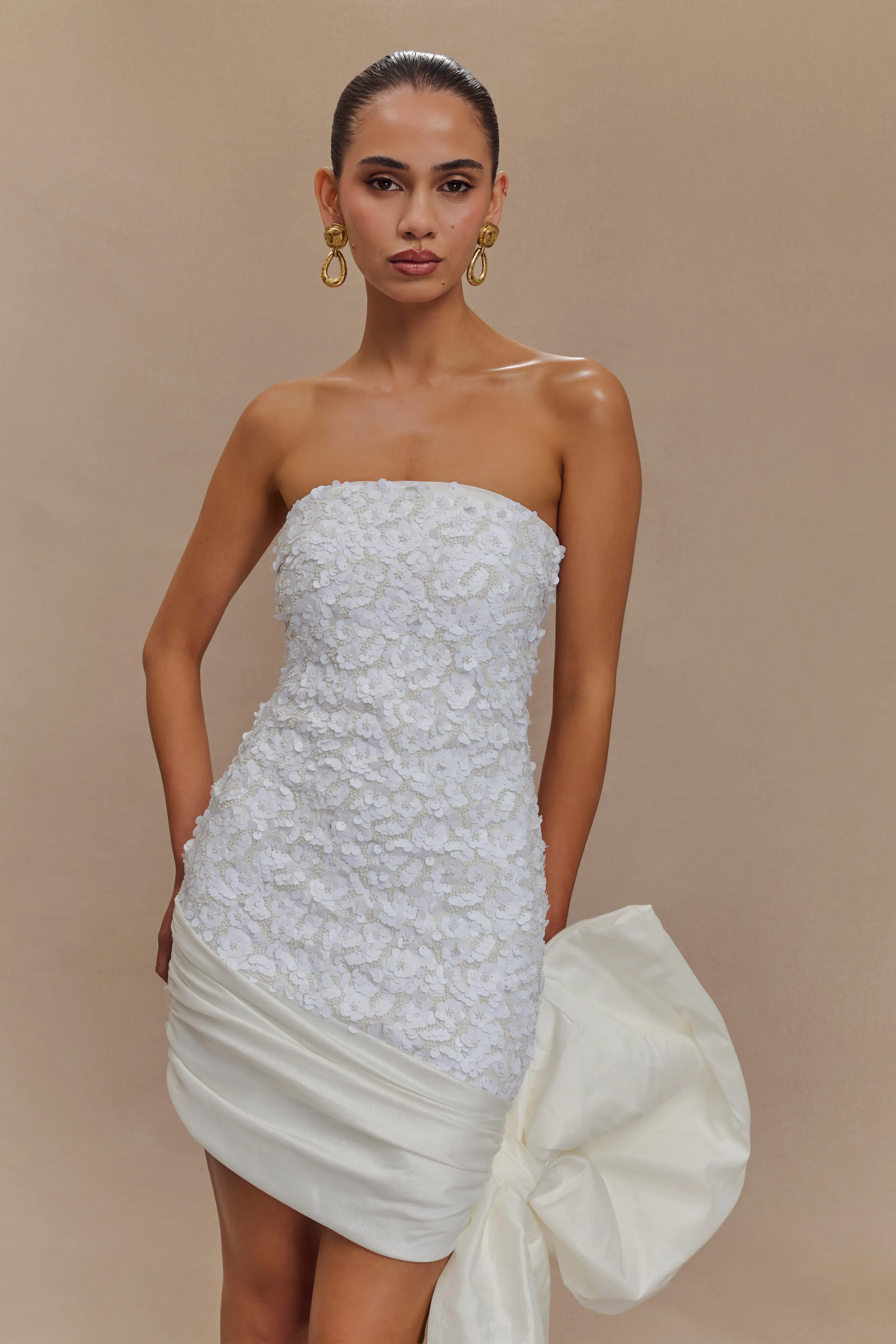 Franka Strapless Bow Mini Dress - White