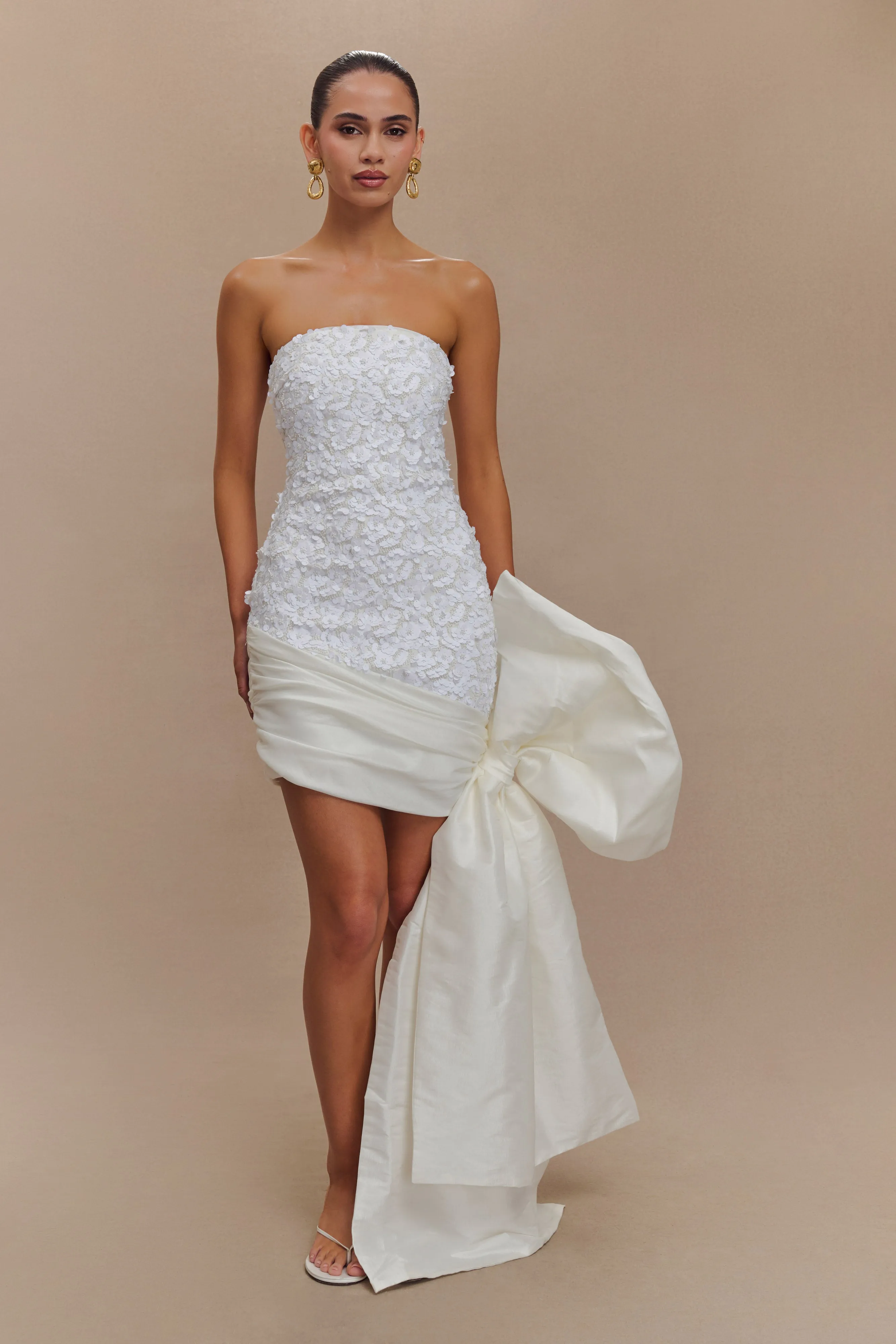 Franka Strapless Bow Mini Dress - White