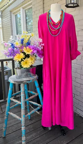 Fuchsia Washed Linen Dress