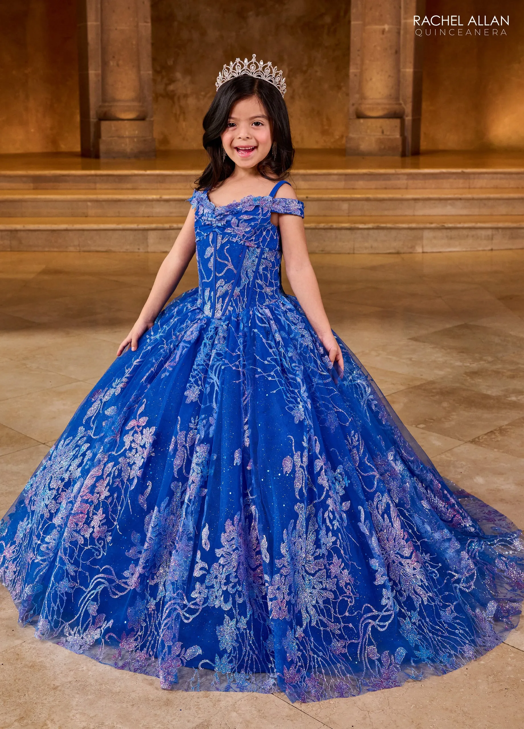 Girl's Glitter Off Shoulder Gown by Rachel Allan RQ4046
