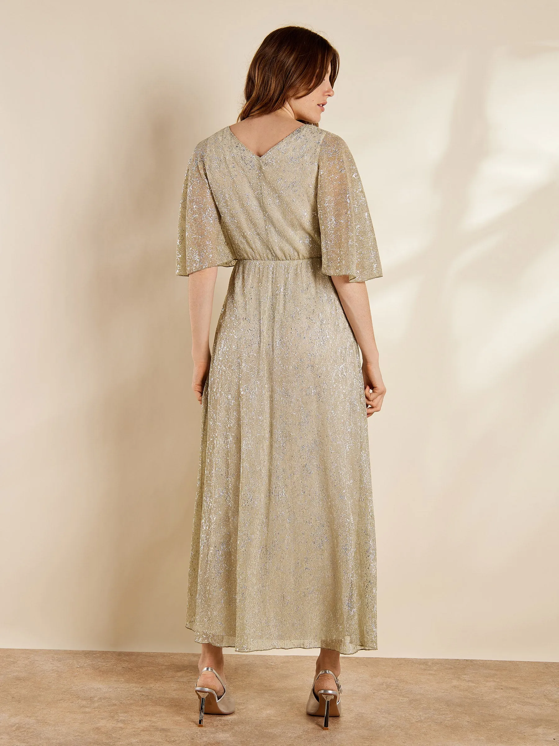 GWD Breanna Crinkle Metallic Gold Maxi Dress