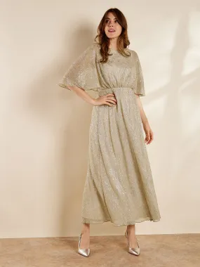 GWD Breanna Crinkle Metallic Gold Maxi Dress
