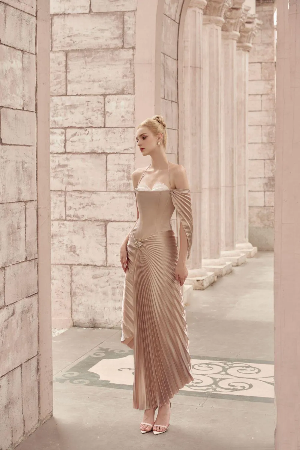 Hera Halter Corset Waist Satin High-low Dress