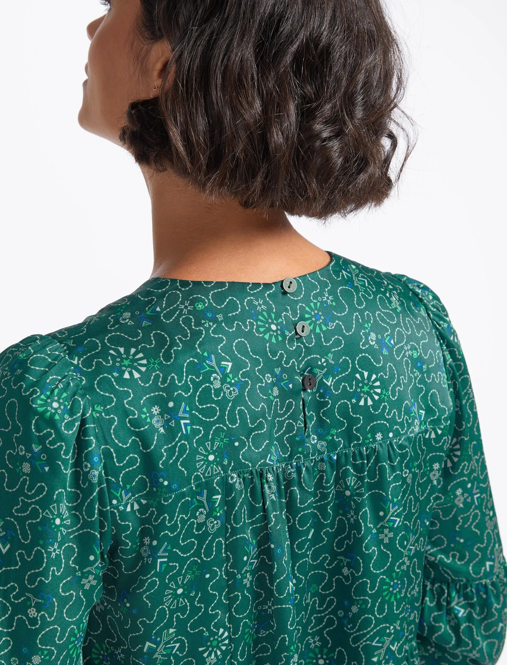 Hester Trapeze Midi Dress - Green White Wiggle Print