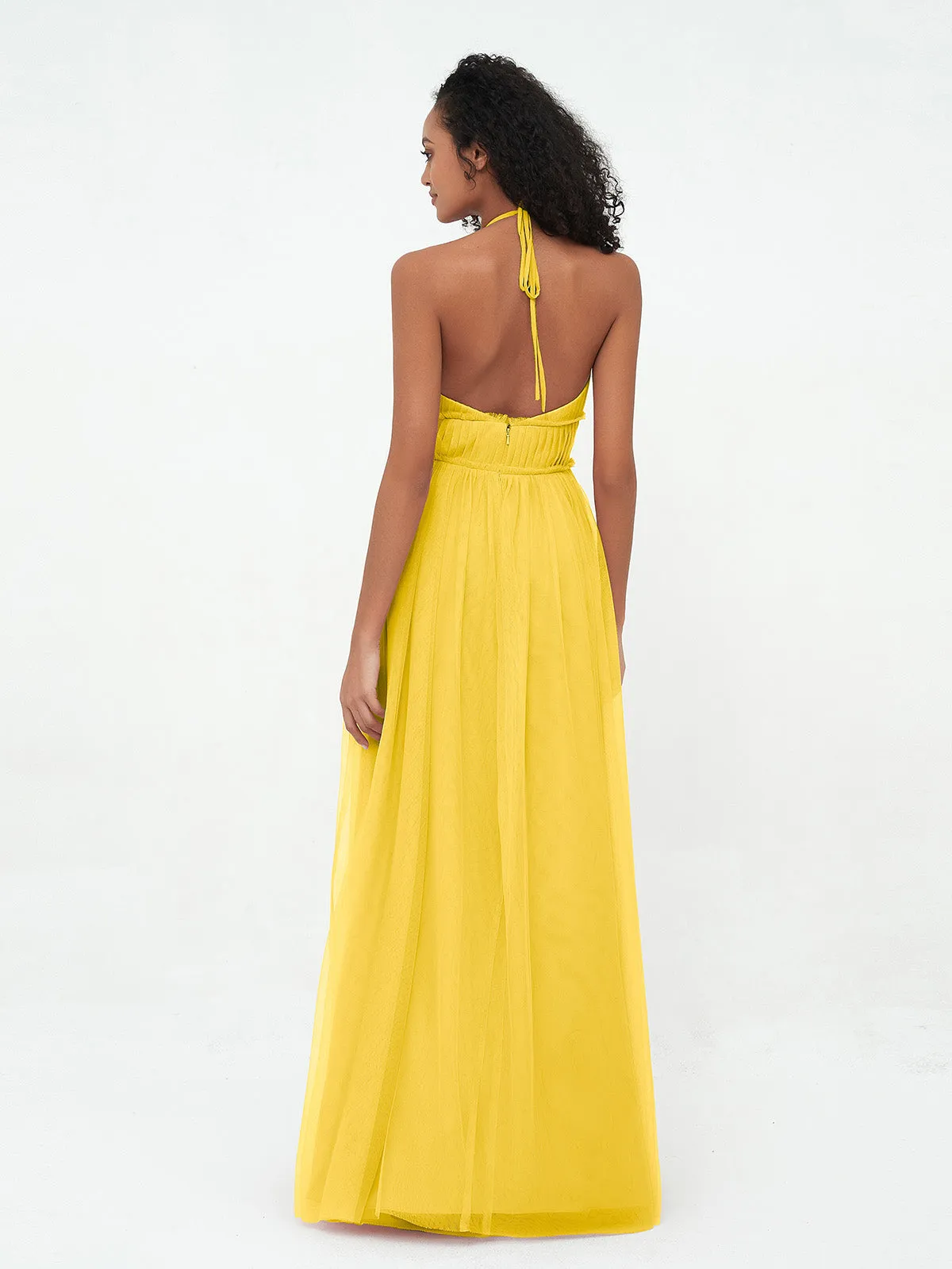 Illusion Halter Tulle Maxi Boho Dresses-Marigold