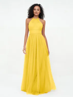 Illusion Halter Tulle Maxi Boho Dresses-Marigold