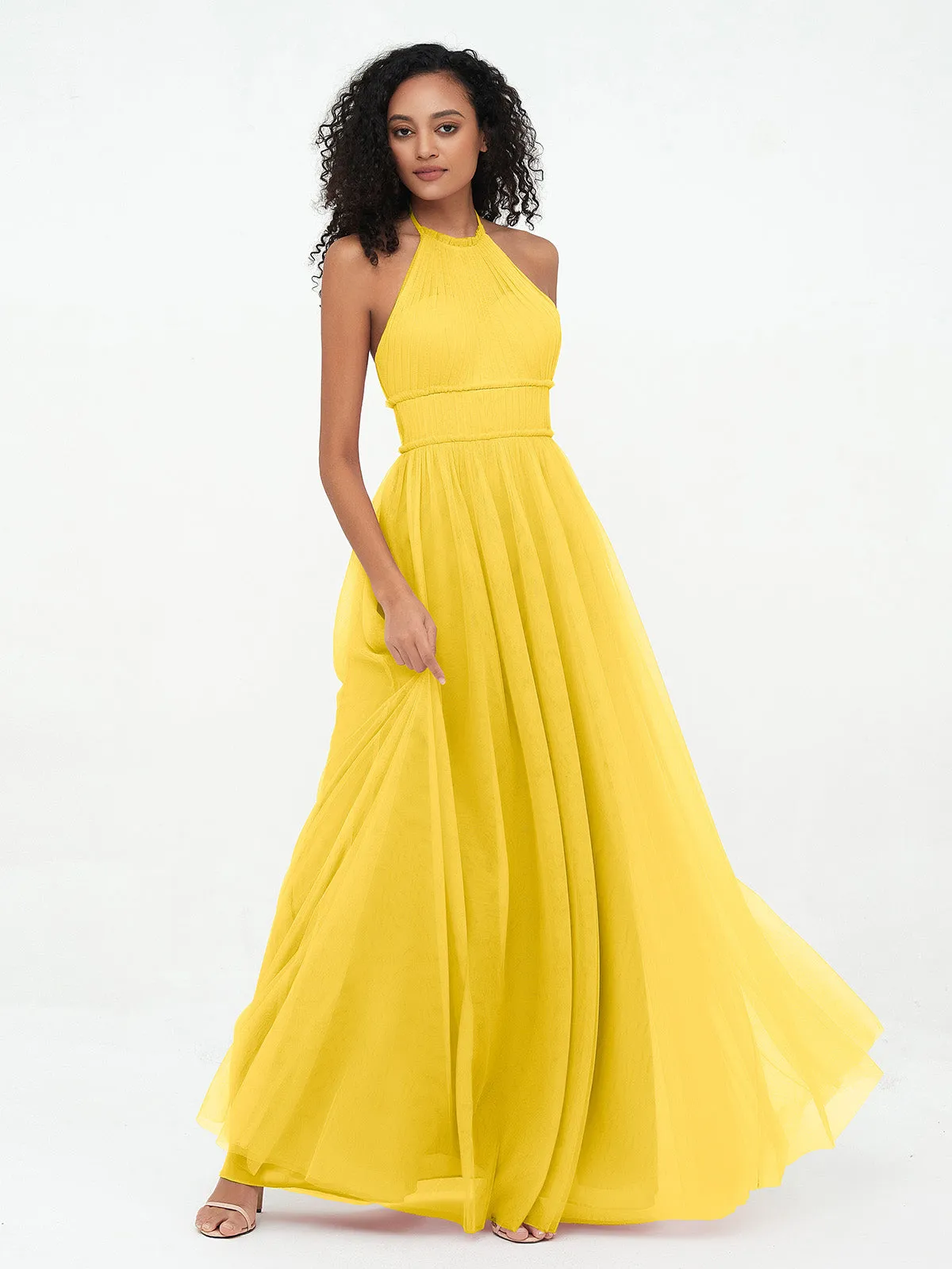 Illusion Halter Tulle Maxi Boho Dresses-Marigold