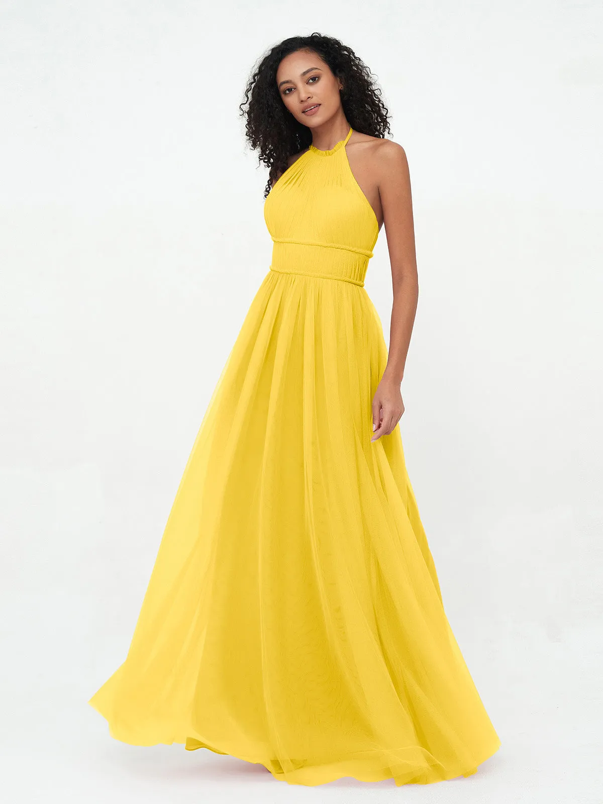 Illusion Halter Tulle Maxi Boho Dresses-Marigold