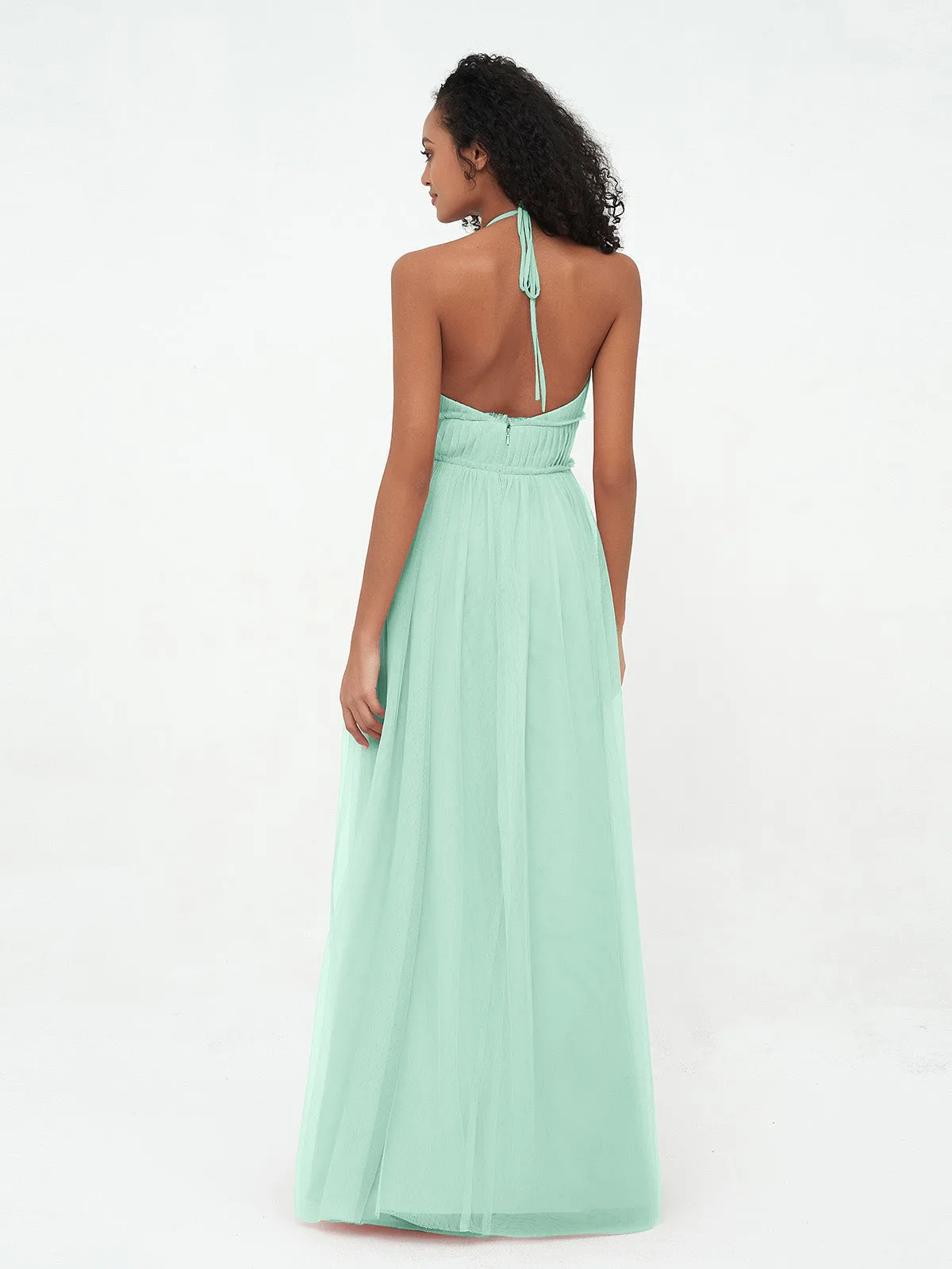 Illusion Halter Tulle Maxi Boho Dresses-Mint Green