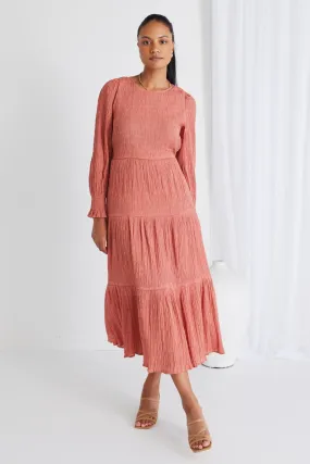 IVY   JACK EFFORTLESS LS SHIRRED TIERED MAXI DRESS