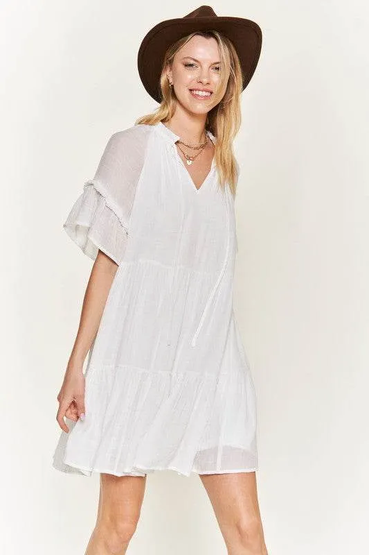 Jade By Jane Ruffled V-Neck Short Sleeves Tiered Mini Dress JBJ1054A