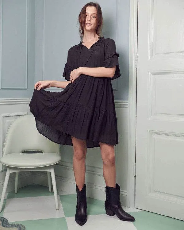 Jade By Jane Ruffled V-Neck Short Sleeves Tiered Mini Dress JBJ1054A