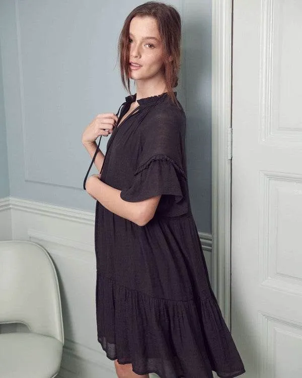 Jade By Jane Ruffled V-Neck Short Sleeves Tiered Mini Dress JBJ1054A