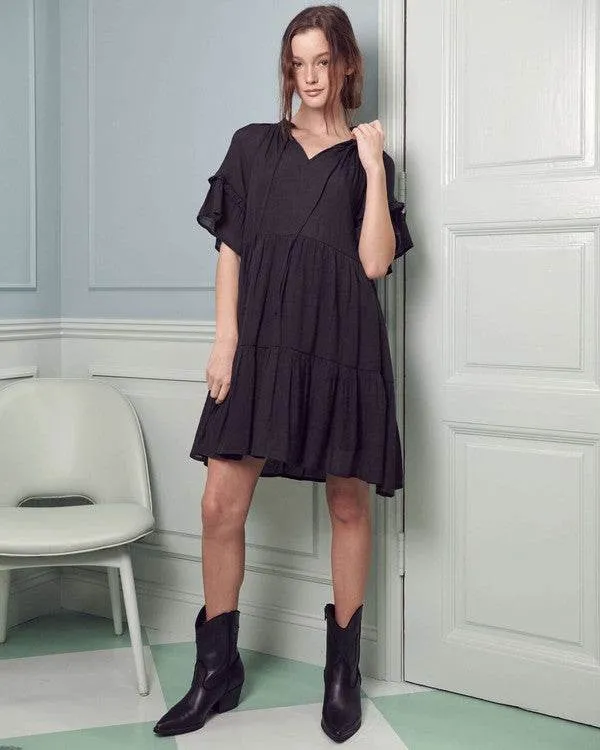 Jade By Jane Ruffled V-Neck Short Sleeves Tiered Mini Dress JBJ1054A