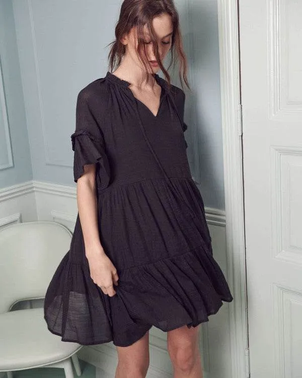 Jade By Jane Ruffled V-Neck Short Sleeves Tiered Mini Dress JBJ1054A