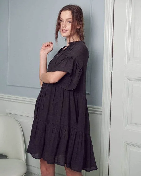 Jade By Jane Ruffled V-Neck Short Sleeves Tiered Mini Dress JBJ1054A