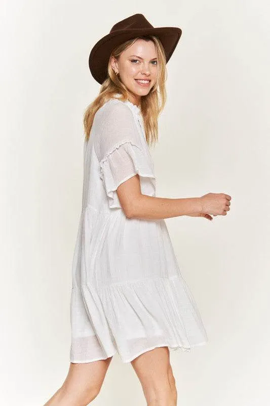 Jade By Jane Ruffled V-Neck Short Sleeves Tiered Mini Dress JBJ1054A