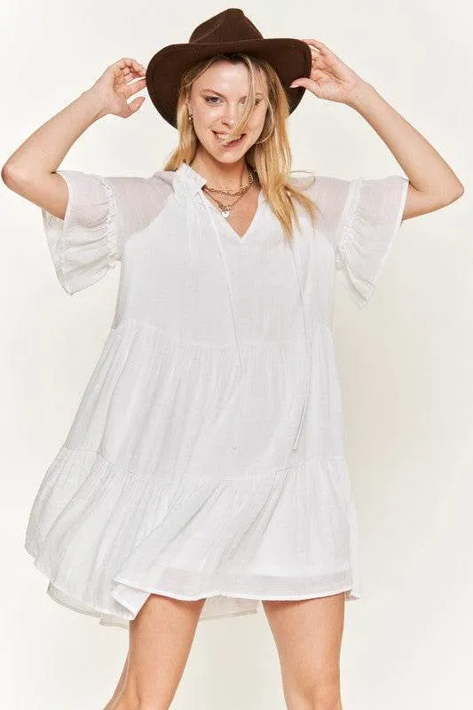 Jade By Jane Ruffled V-Neck Short Sleeves Tiered Mini Dress JBJ1054A