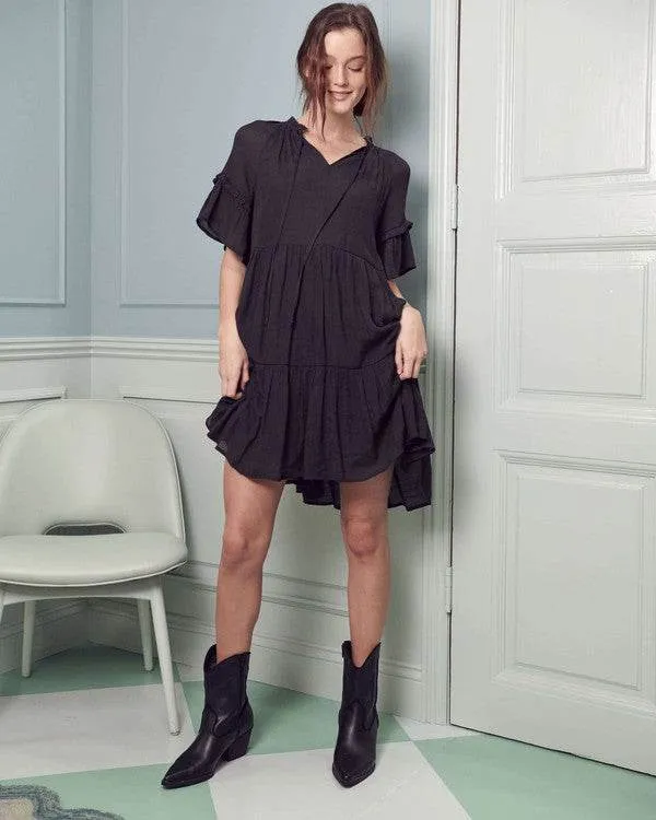 Jade By Jane Ruffled V-Neck Short Sleeves Tiered Mini Dress JBJ1054A