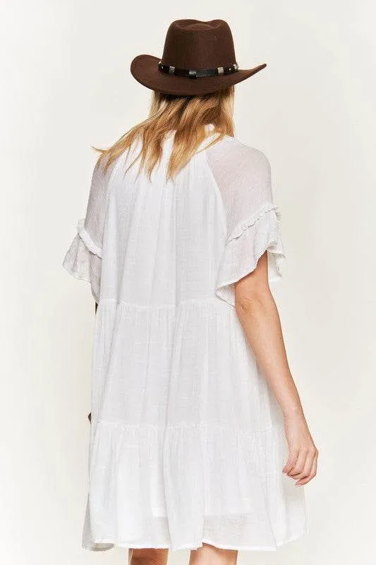 Jade By Jane Ruffled V-Neck Short Sleeves Tiered Mini Dress JBJ1054A