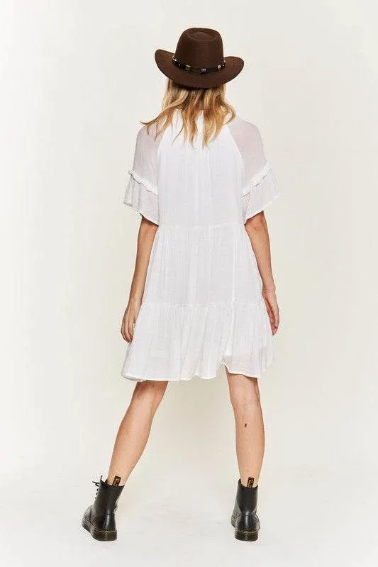 Jade By Jane Ruffled V-Neck Short Sleeves Tiered Mini Dress JBJ1054A