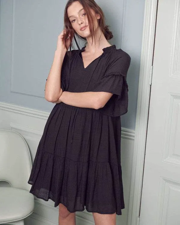 Jade By Jane Ruffled V-Neck Short Sleeves Tiered Mini Dress JBJ1054A