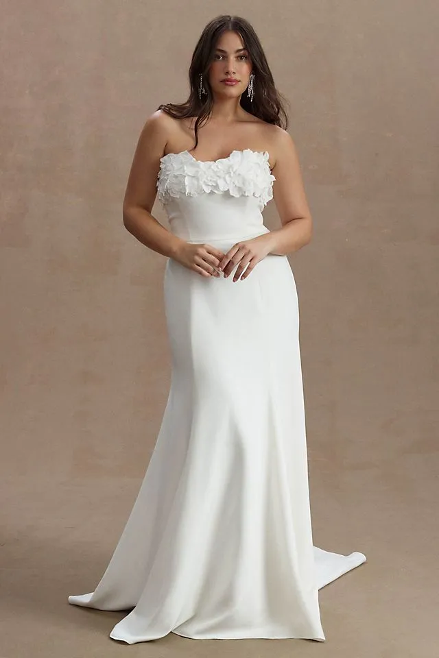 Jenny by Jenny Yoo Willow Strapless Floral Sheath Wedding Dress ivory