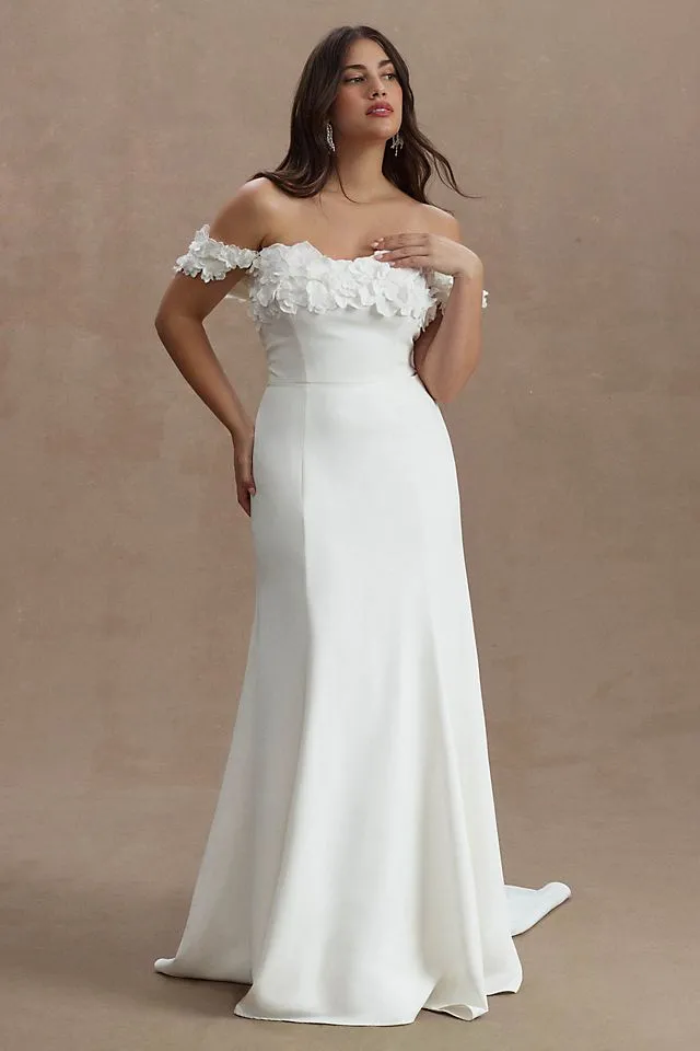 Jenny by Jenny Yoo Willow Strapless Floral Sheath Wedding Dress ivory