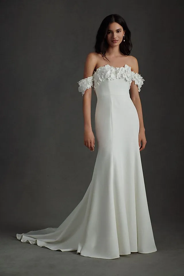 Jenny by Jenny Yoo Willow Strapless Floral Sheath Wedding Dress ivory