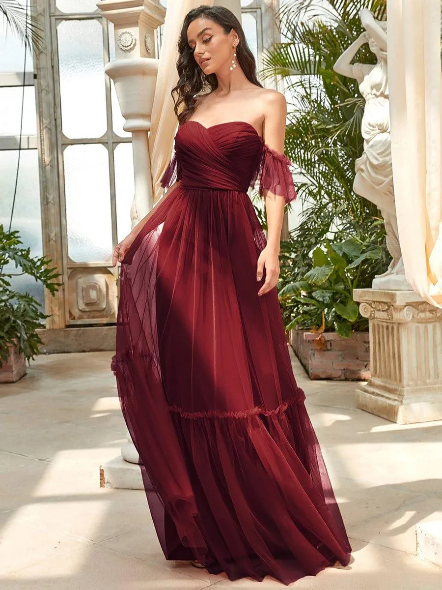 Jess | Off-Shoulder Sweetheart Double Layer Pleated Bridesmaid Dress