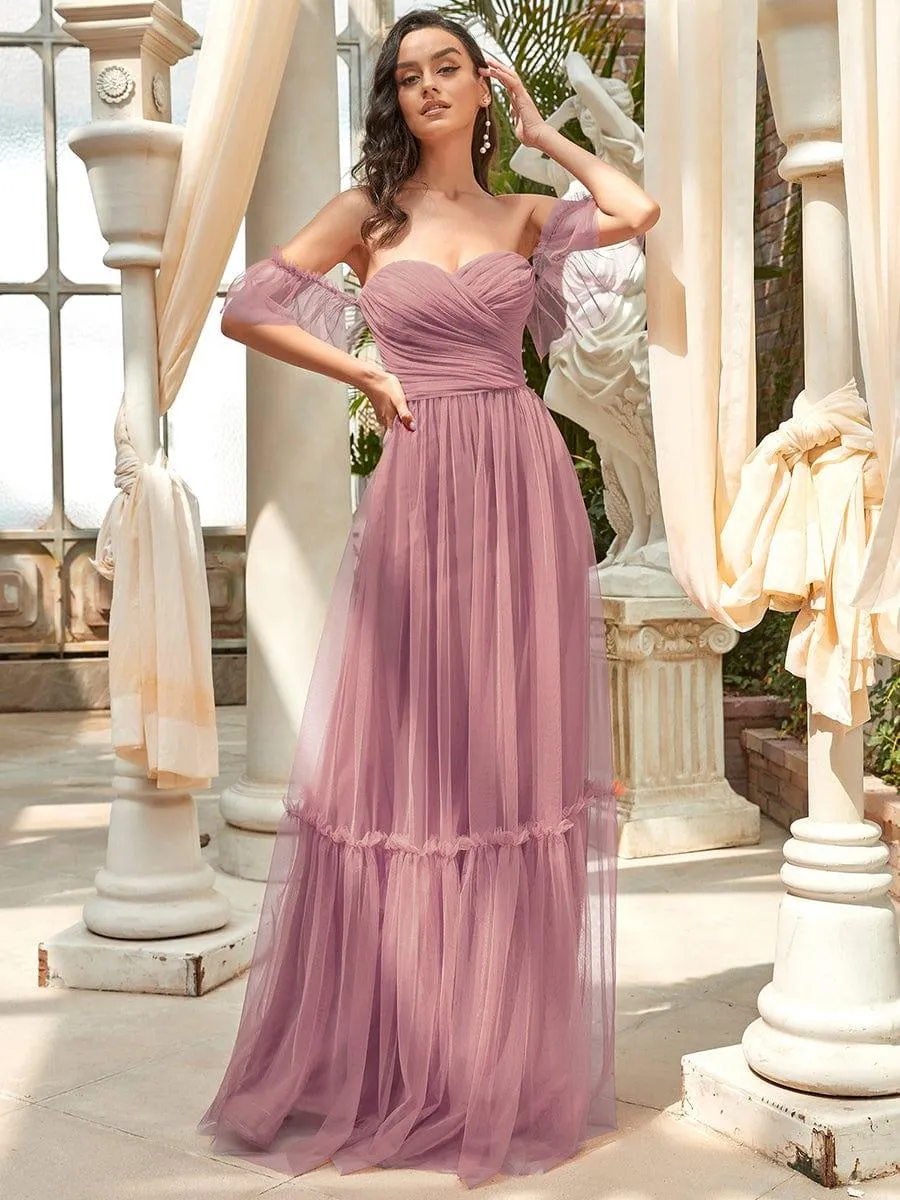 Jess | Off-Shoulder Sweetheart Double Layer Pleated Bridesmaid Dress