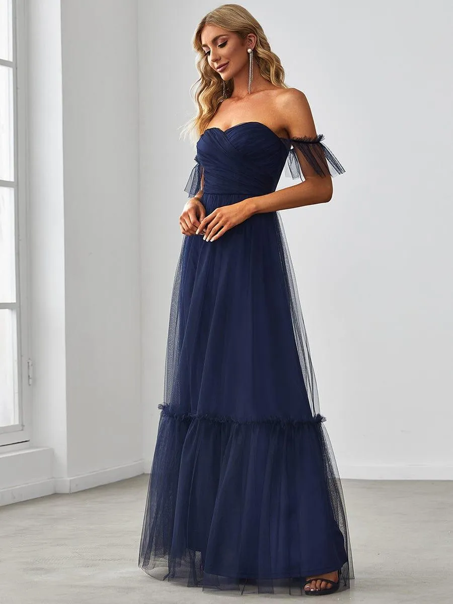 Jess | Off-Shoulder Sweetheart Double Layer Pleated Bridesmaid Dress