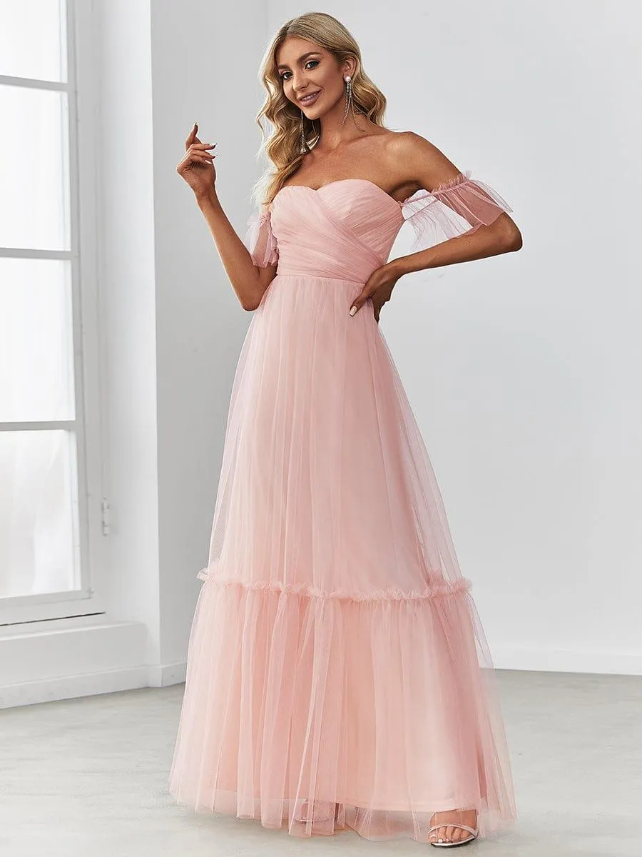 Jess | Off-Shoulder Sweetheart Double Layer Pleated Bridesmaid Dress