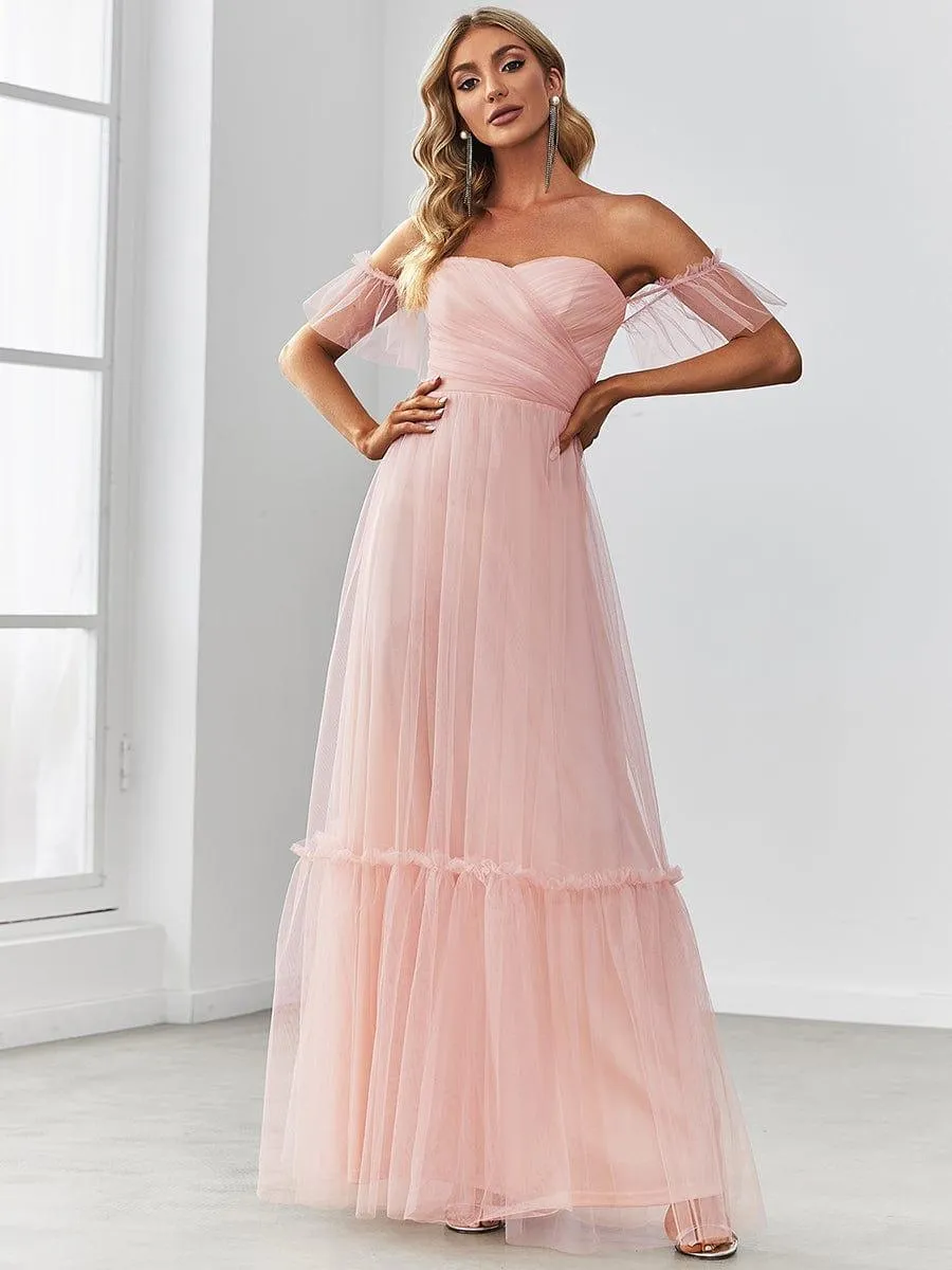 Jess | Off-Shoulder Sweetheart Double Layer Pleated Bridesmaid Dress