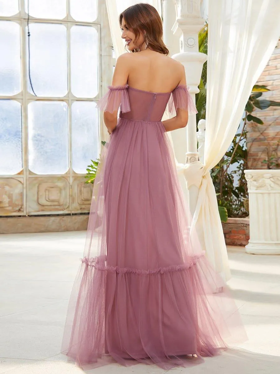 Jess | Off-Shoulder Sweetheart Double Layer Pleated Bridesmaid Dress