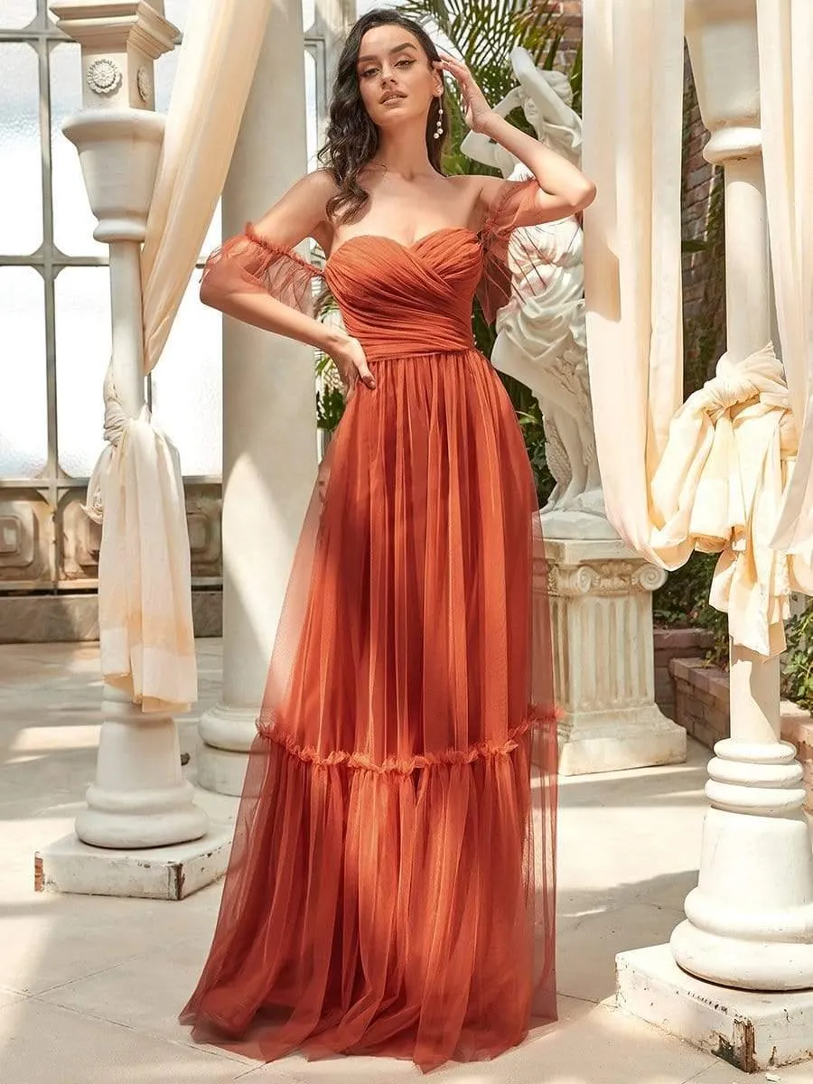 Jess | Off-Shoulder Sweetheart Double Layer Pleated Bridesmaid Dress