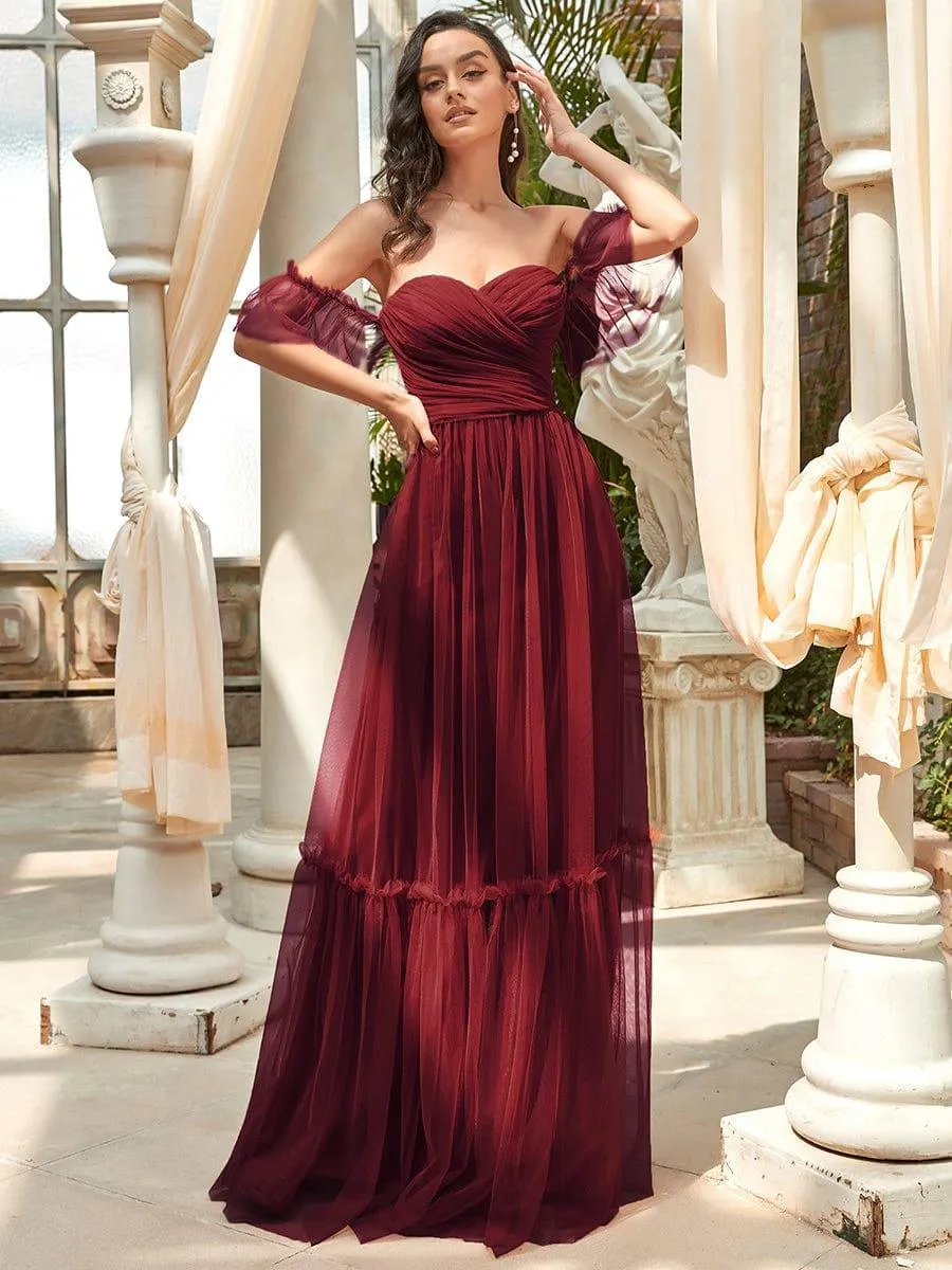 Jess | Off-Shoulder Sweetheart Double Layer Pleated Bridesmaid Dress