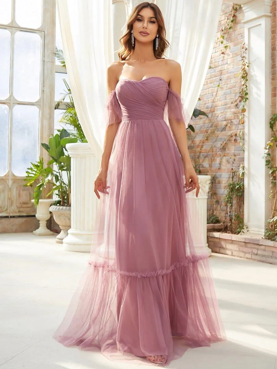 Jess | Off-Shoulder Sweetheart Double Layer Pleated Bridesmaid Dress