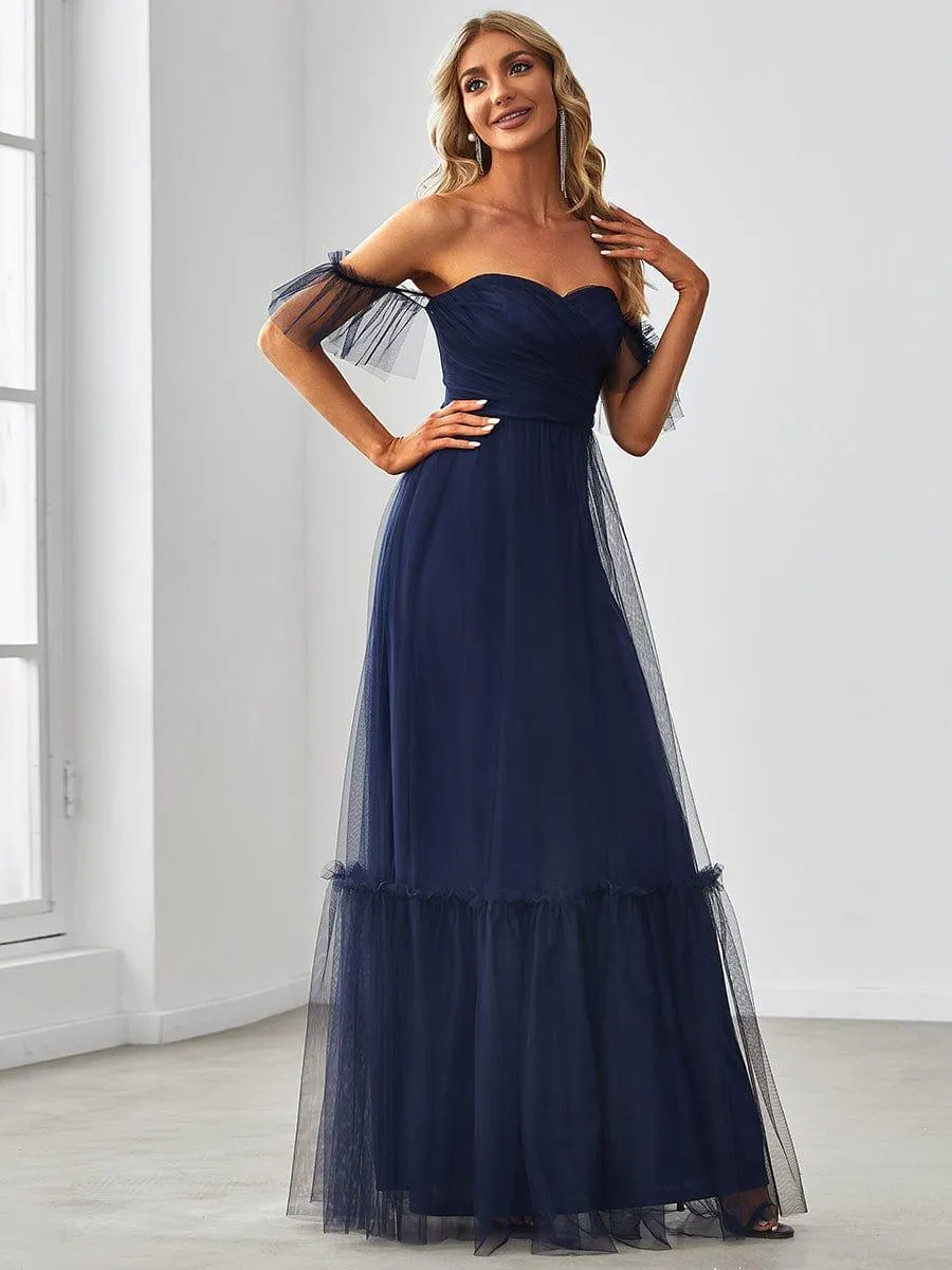 Jess | Off-Shoulder Sweetheart Double Layer Pleated Bridesmaid Dress
