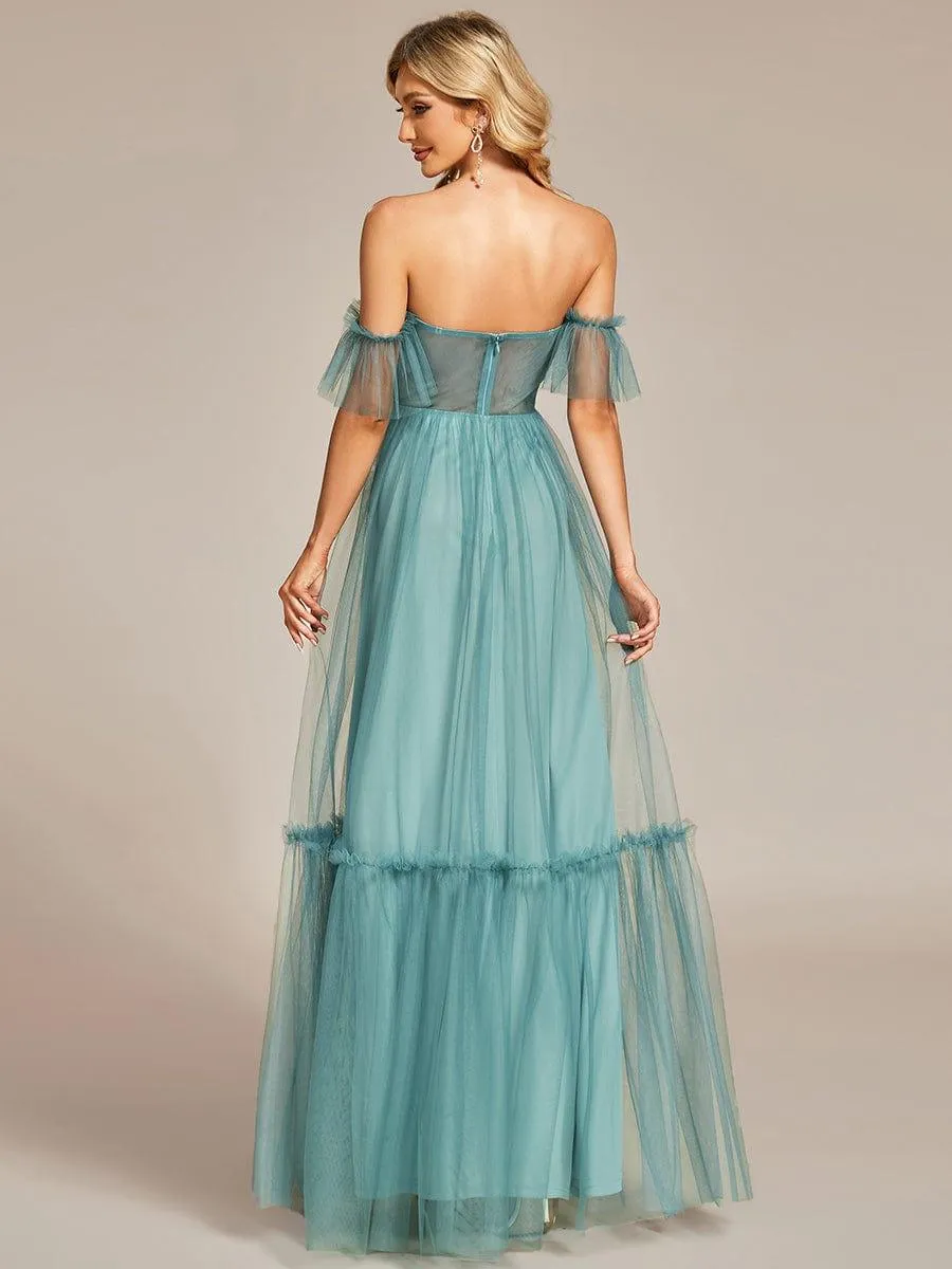 Jess | Off-Shoulder Sweetheart Double Layer Pleated Bridesmaid Dress