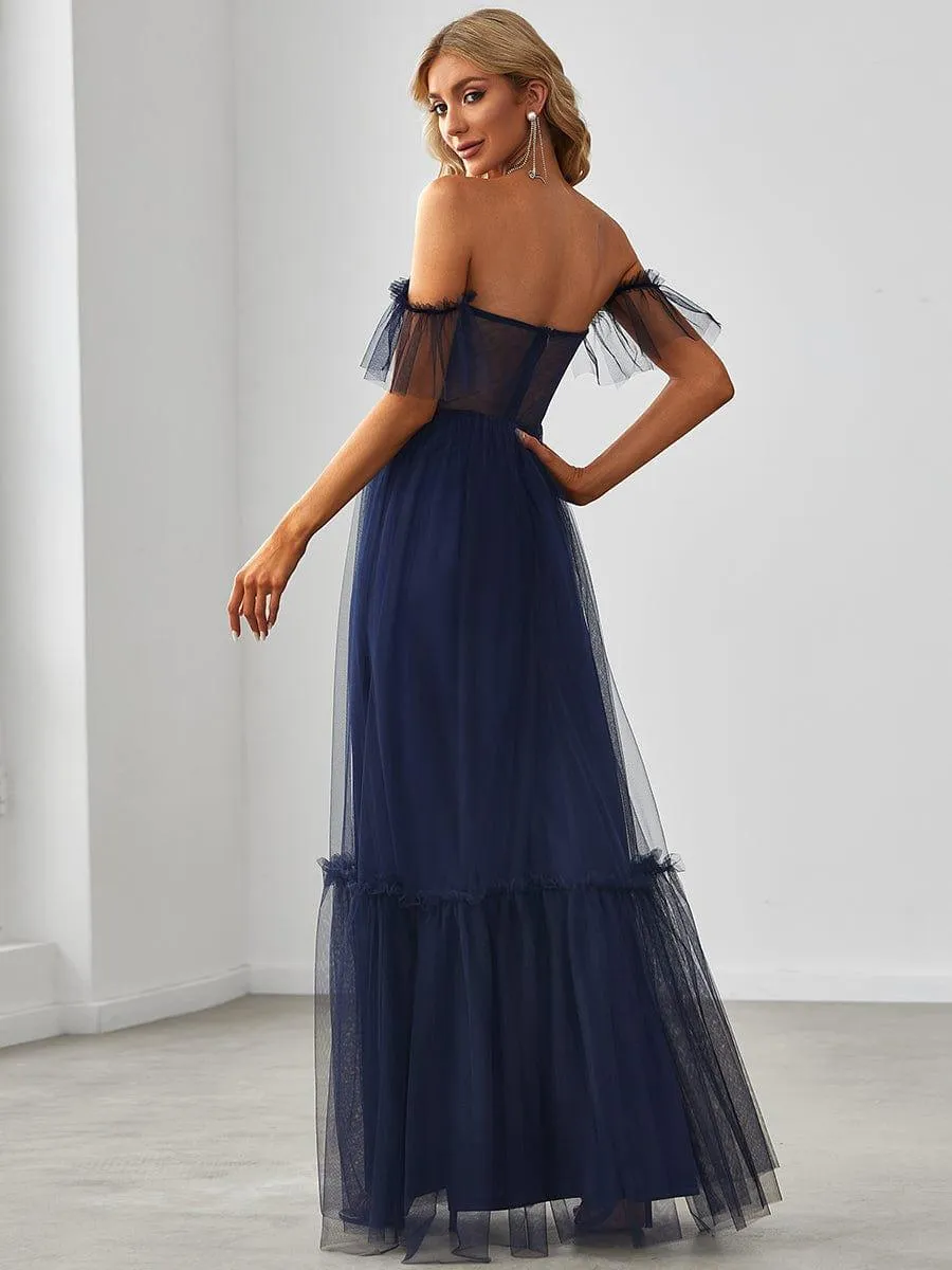 Jess | Off-Shoulder Sweetheart Double Layer Pleated Bridesmaid Dress