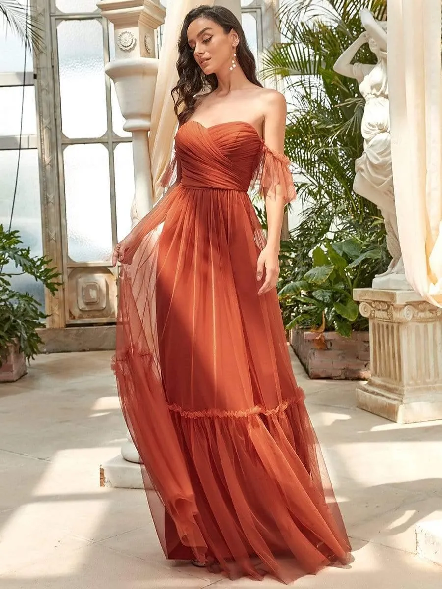 Jess | Off-Shoulder Sweetheart Double Layer Pleated Bridesmaid Dress