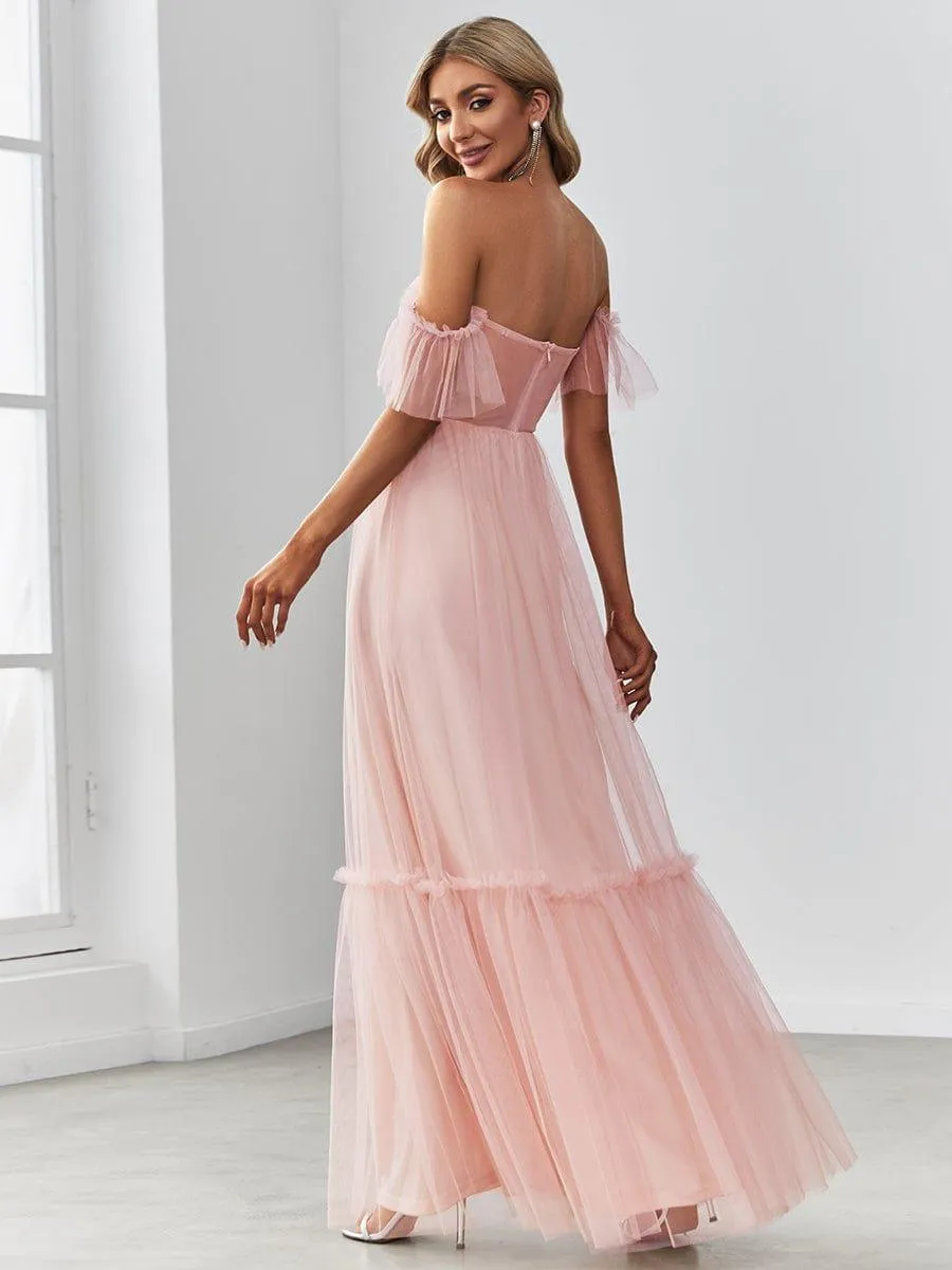 Jess | Off-Shoulder Sweetheart Double Layer Pleated Bridesmaid Dress