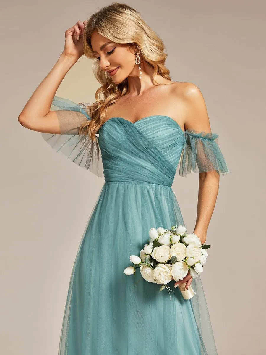 Jess | Off-Shoulder Sweetheart Double Layer Pleated Bridesmaid Dress