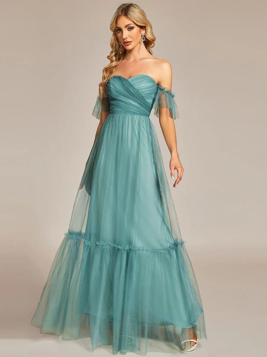 Jess | Off-Shoulder Sweetheart Double Layer Pleated Bridesmaid Dress