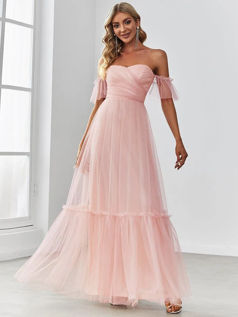 Jess | Off-Shoulder Sweetheart Double Layer Pleated Bridesmaid Dress
