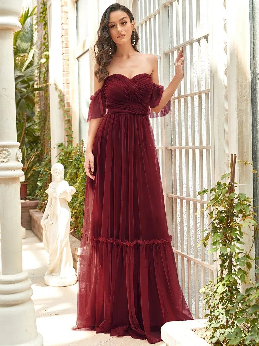 Jess | Off-Shoulder Sweetheart Double Layer Pleated Bridesmaid Dress