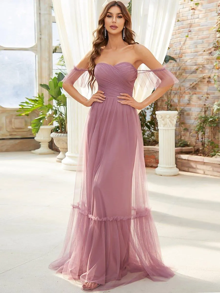 Jess | Off-Shoulder Sweetheart Double Layer Pleated Bridesmaid Dress