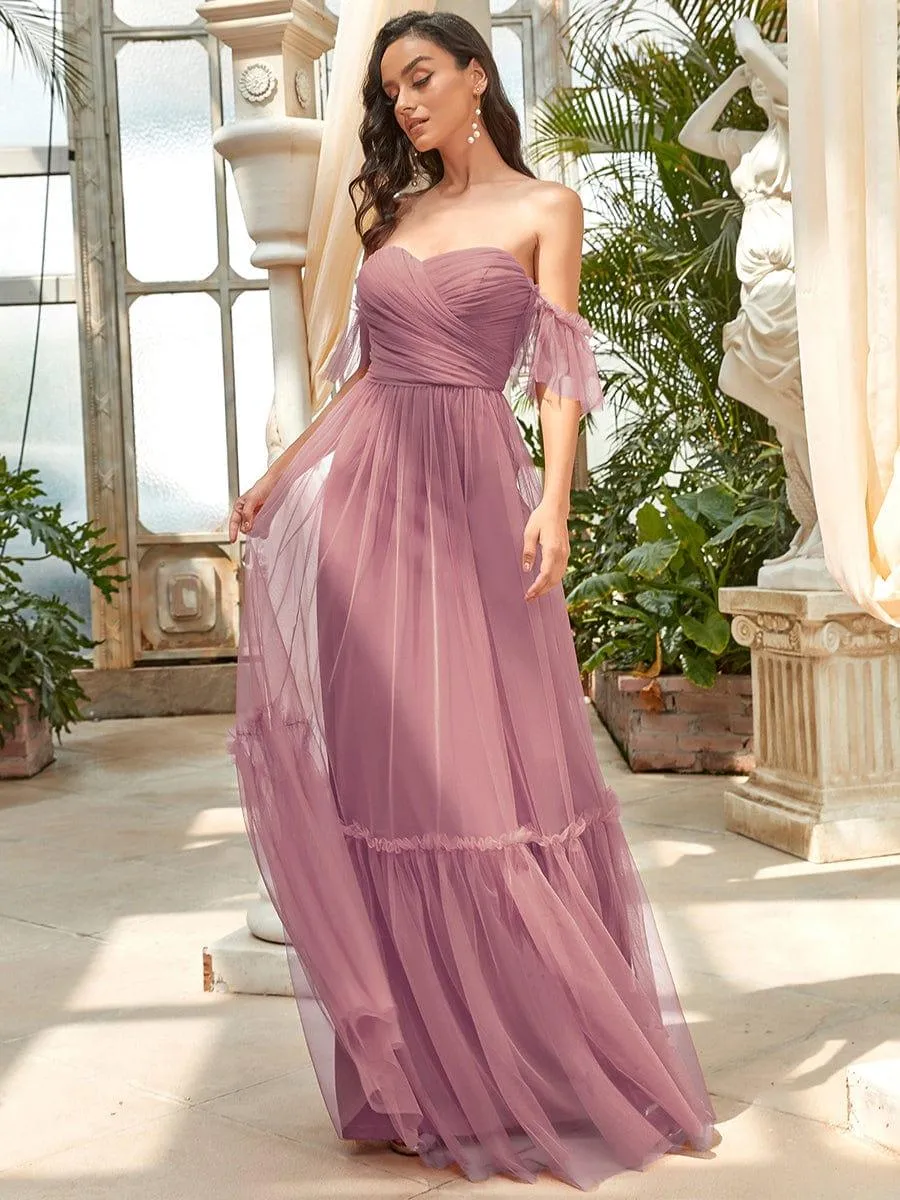 Jess | Off-Shoulder Sweetheart Double Layer Pleated Bridesmaid Dress