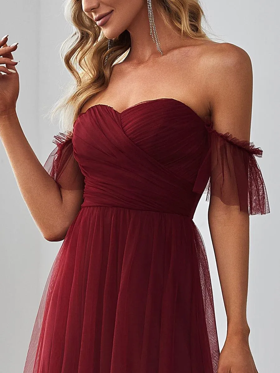 Jess | Off-Shoulder Sweetheart Double Layer Pleated Bridesmaid Dress